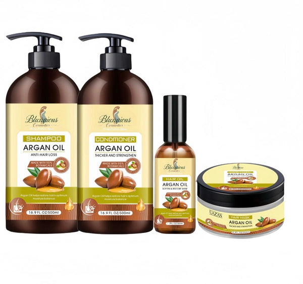 Bluxurious Argan Oil Hair Care Collection – Shampoo, Conditioner, Hair Oil & Hair Mask Set