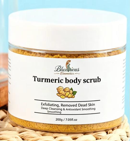 Bluxurious Cosmetics Turmeric Body Scrub (200g / 7.05 fl.oz) – Deep Cleansing Exfoliating Scrub for Dead Skin Removal, Glowing & Smooth Skin